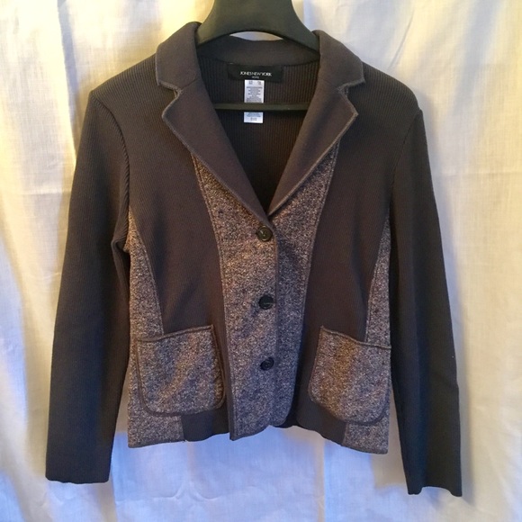 Jones NY two toned brown sweater jacket petite - Picture 7 of 9